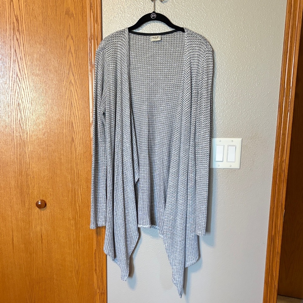 h.i.p. Light Gray Waffle Knit Drape Front Cardigan